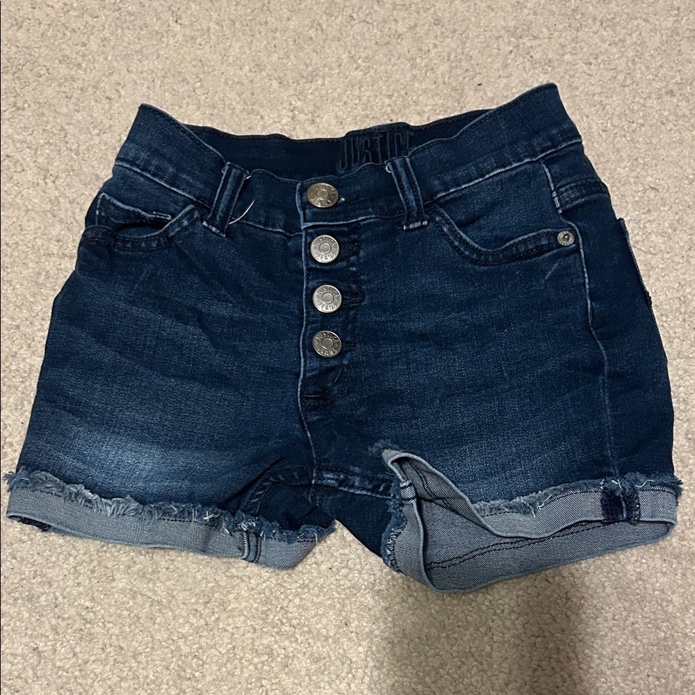 Justice Dark Blue Jean Shorts with Button Detail